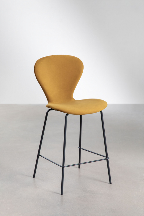 Set van 2 hoge krukken 65 cm van mosterd geel fluweel en poten van zwart ijzer Uit - Fluwelen Mustard