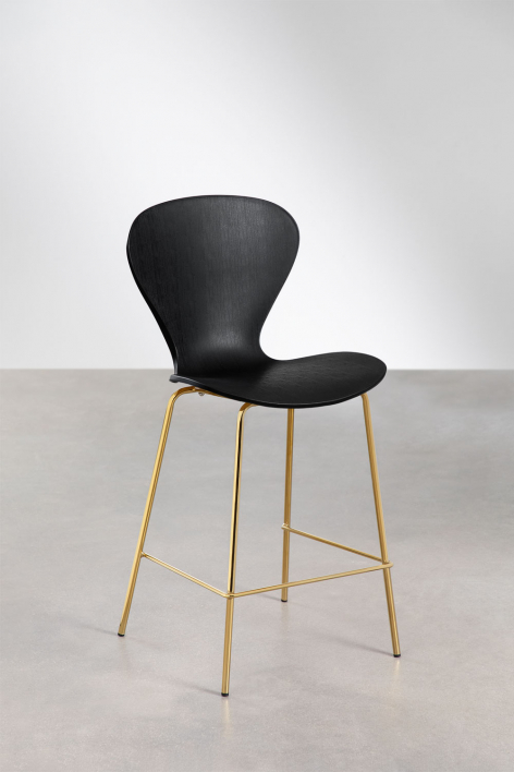 Set van 2 hoge krukken 65 cm zwart en poten van goudkleurig ijzer Uit - Zwart polypropyleen
