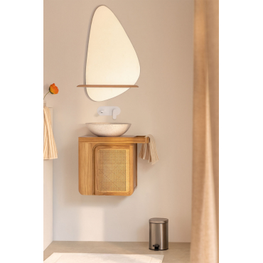 Georgy Zwevend Badkamermeubelset 60x40 Cm In Teakhout Teakhout & Rond Cement Wit Ø40 Cm Zavion & Onregelmatig Met Houten Plank 55x85 Cm Kai & - Sklum
