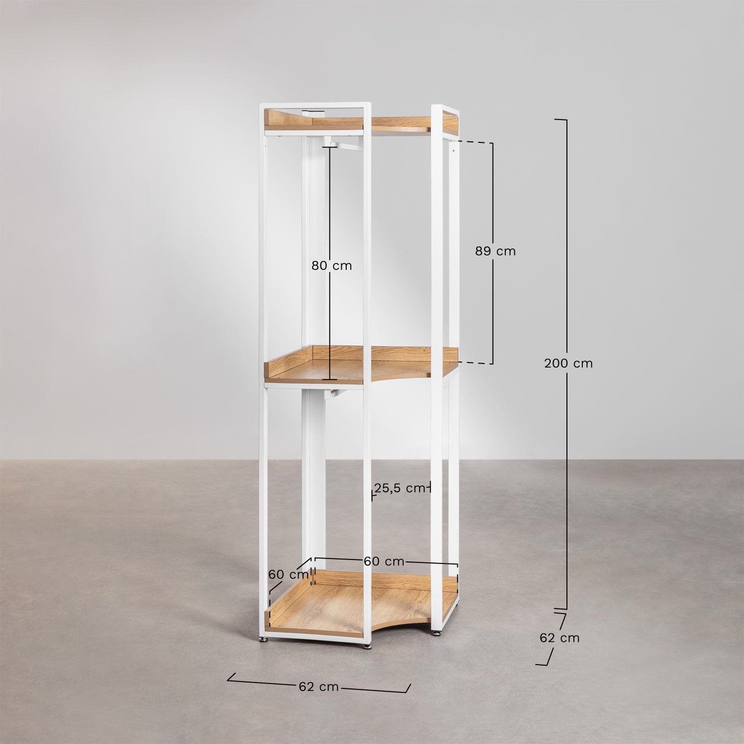 Hoekopen kast van staal en MDF Ariaster, AFMETINGEN