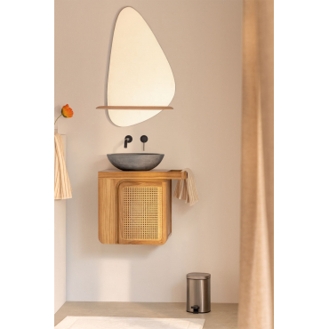 Georgy Zwevend Badkamermeubelset Van Teakhout Teakhout & Rond Grijs Cement Ø40 Cm Tarsis & Onregelmatig Met Houten Plank 55x85 Cm Kai & Zwart - Sklum