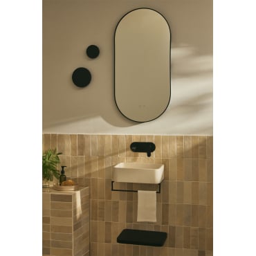 Rechthoekige Wastafel 40x30 Cm Met Geïntegreerde Handdoekhouder In Korab Cement En Metaal Beige – Crème - Sklum