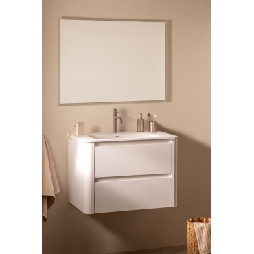 Conjunto Vaniteit Hangend 80x50 Cm In Hout Met Geïntegreerde Wastafel Egerton Wit & Rechthoekige Led En Anticondens 100x70 Cm Riben & - Sklum