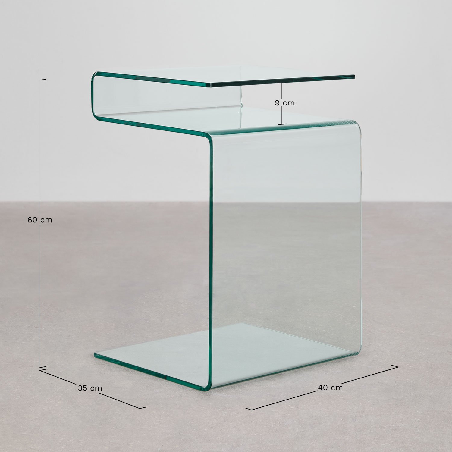 Set van 2 rechthoekige nachtkastjes 40x35 cm in Diora gehard glas, AFMETINGEN