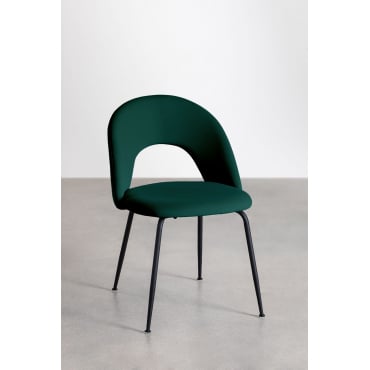 Set Van 4 Gestoffeerde Eetkamerstoelen Glorys Zwart & Fluwelen Jungle Groen & Terciopelo - Sklum