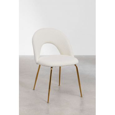Set Van 4 Gestoffeerde Eetkamerstoelen Glorys Goud & Chenille White & Teddystof - Sklum