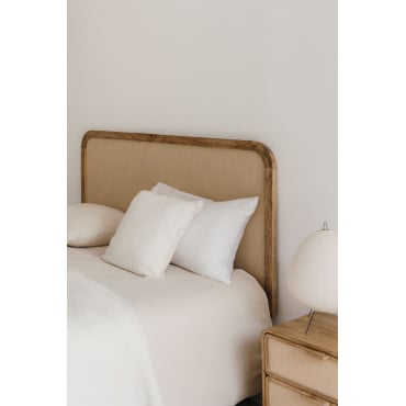 Hoofdbord Van 160 Cm In Mangohout, Mdf En Abrams Jute 135 Cm - Sklum