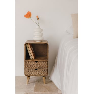 Yulara Mangohouten Nachtkastje Natuurlijk & 2 Lades - Sklum