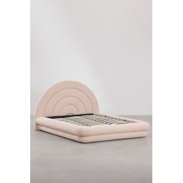 Bed Met Opklapbare Boxspring In Bouclé Stof Borzensi Bouclé Roze & 180 X 200 Cm - Sklum