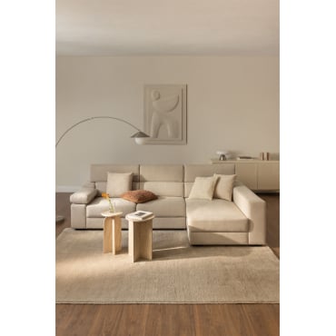 Rechte 3-zits Chaise Longue Bank Met Verstelbare Hoofdsteun En Uitschuifbare Zitplaatsen Aramis Stof Beige - Sklum