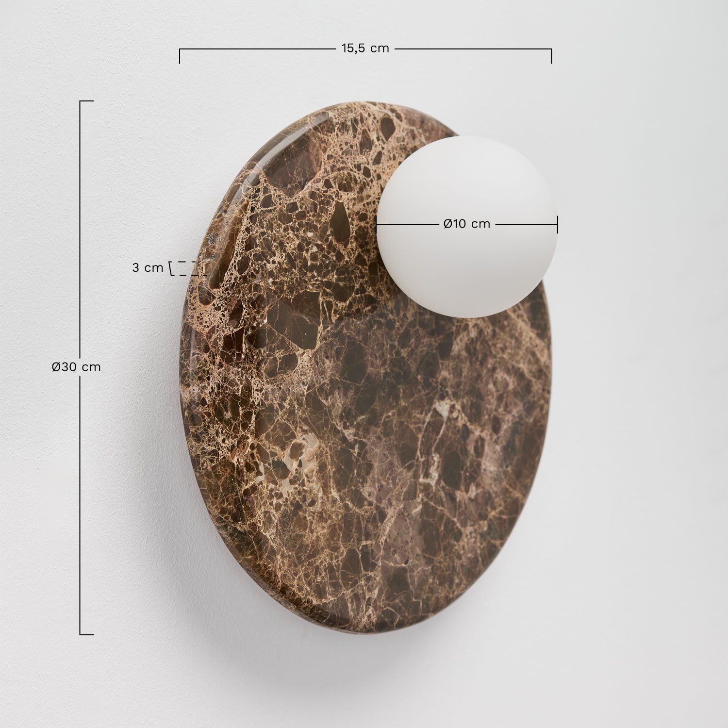 Conrad marmeren wandlamp met kristallen bol, AFMETINGEN