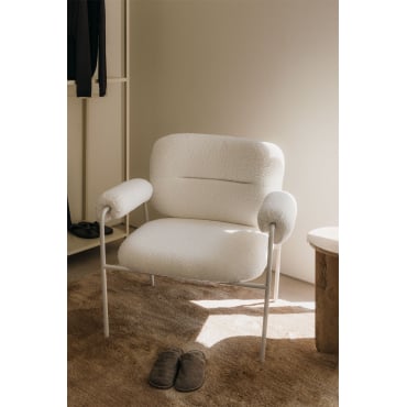 Fauteuil In Bouclé-stof Hanko Bouclé Wit - Sklum