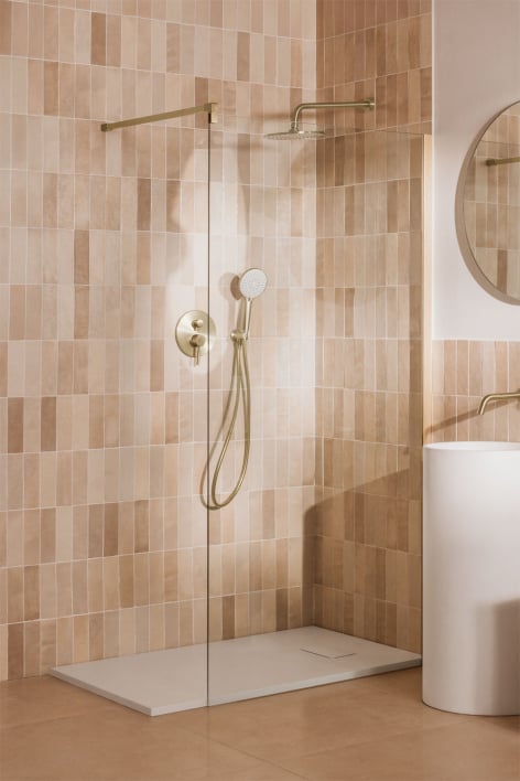 Vaste douchewand 100x195 cm, 8 mm helder gehard glas en geborsteld goud Bristol aluminium