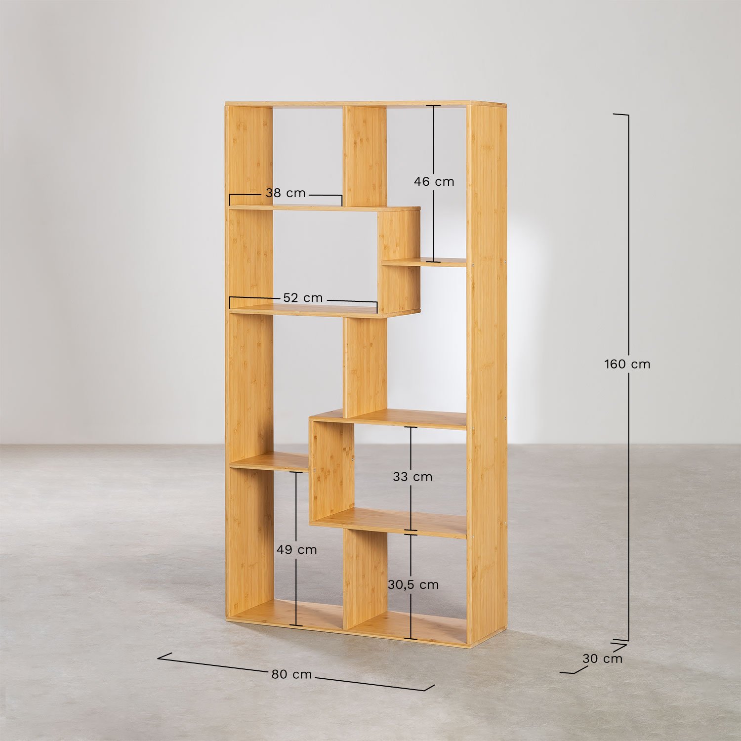 Treive bamboe boekenplank, AFMETINGEN