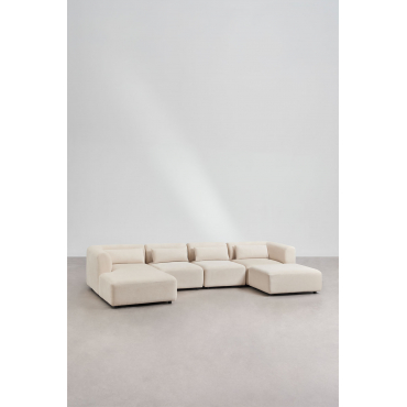 Linker Modulaire Chaise Longue Bank Van 4 Delen Met Poef Fogler Corduroy Beige – Linnen - Sklum