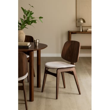 Canada Houten Eetkamerstoel Donker Hout & Stof Chenille Beige – Crème - Sklum