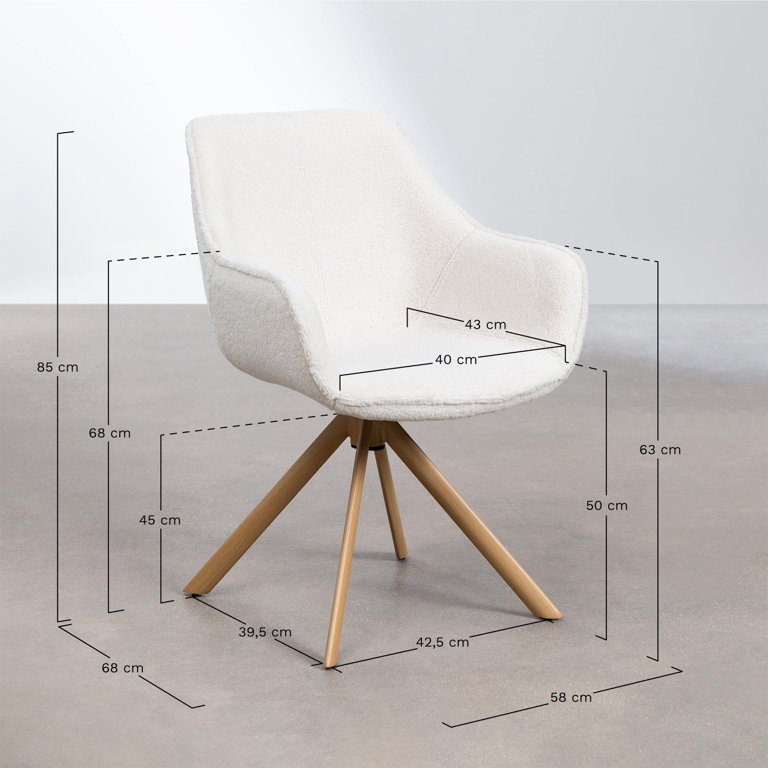 Set van 2 chenille eetkamerstoelen Lucy, AFMETINGEN