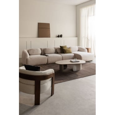 4-delige Modulaire Rechter Chaise Longue Bank In Chenille Coquette Stof Chenille Beige – Crème - Sklum