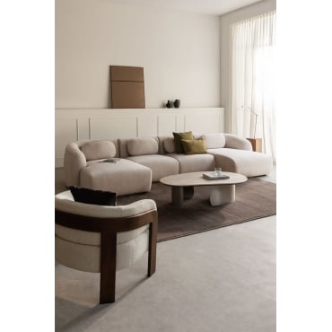 Coquette 4-delige Modulaire Chenillebank Met Dubbele Chaise Longue Stof Chenille Beige – Crème - Sklum