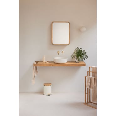 Neill Hangend Badkamermeubelset In Teakhout Teakhout & Rond Keramiek Wit Ø40 Cm Lenka & Rechthoekig Met Opbergruimte Hout 45x60 Cm Ian & Goud - Sklum