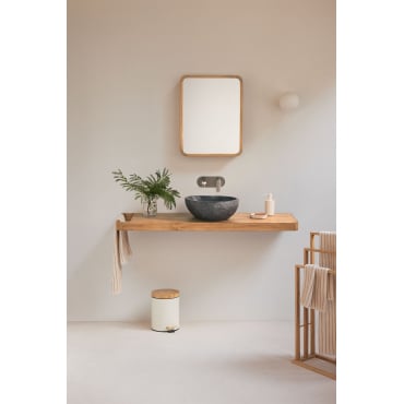 Neill Hangend Badkamermeubelset In Teakhout Teakhout & Onregelmatige In Zwart Cement ↔︎40 Cm Fedro & Rechthoekig Met Opbergruimte Hout - Sklum