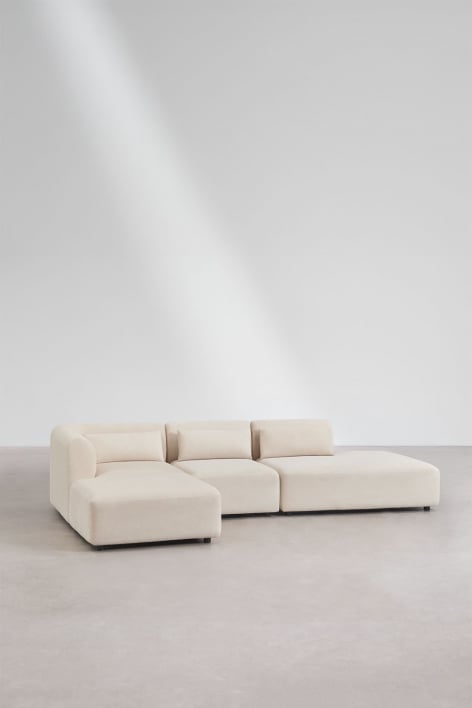 Modulaire 3-delige bank met linker chaise longue en divan Fogler - Corduroy Beige – linnen