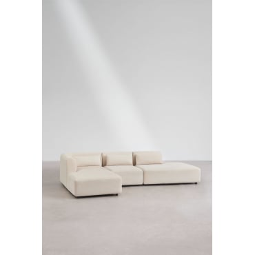 Modulaire 3-delige Bank Met Linker Chaise Longue En Divan Fogler Corduroy Beige – Linnen - Sklum