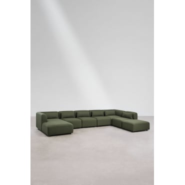 Linker Modulaire Chaise Longue Bank Van 6 Delen Met Poef Fogler Chenille Groen – Salie - Sklum