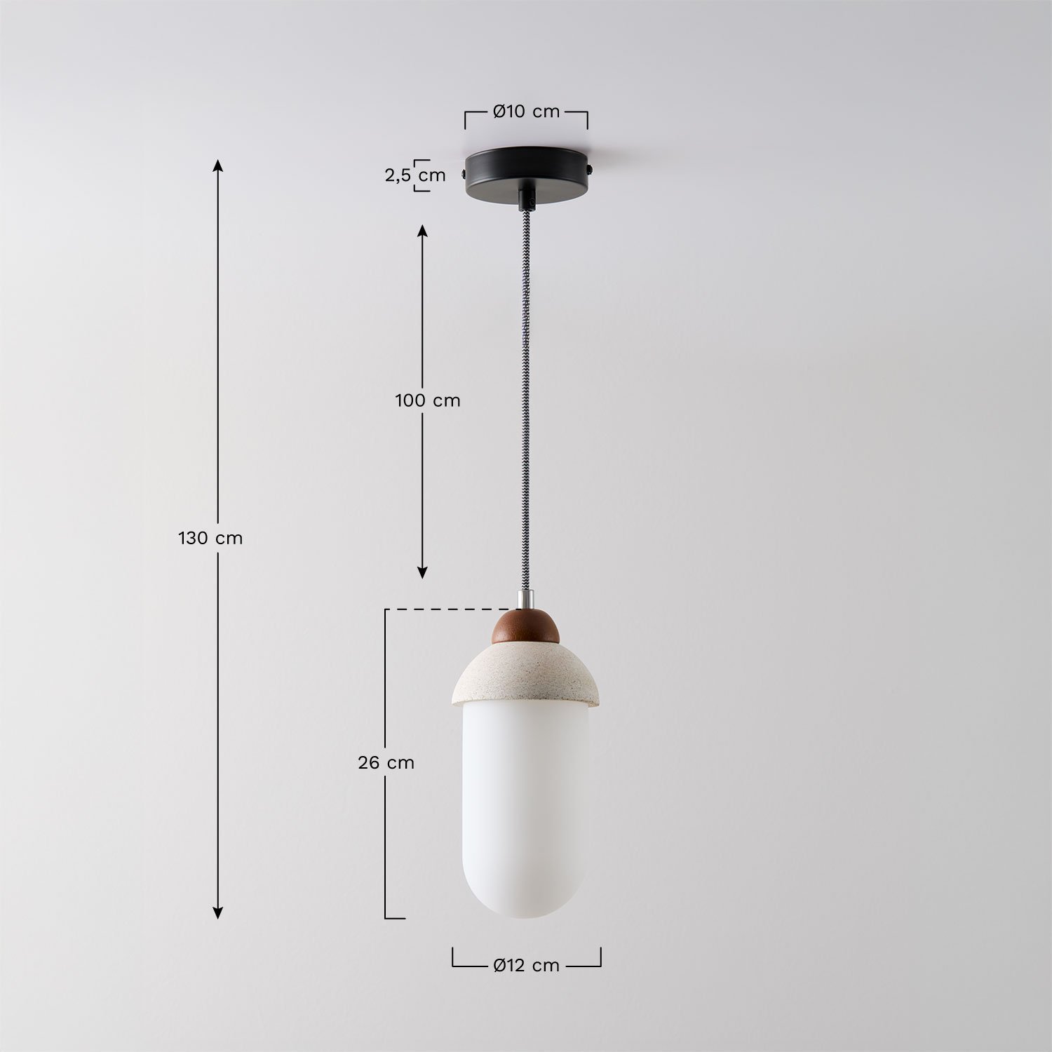 Plafondlamp van beton Dotsie, AFMETINGEN