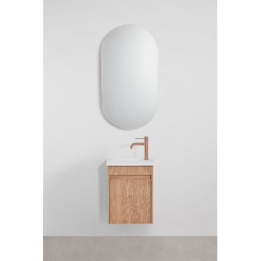 Narek Zwevend Houten Badkamermeubelset Met Geïntegreerde Wastafel Ash Brown & Ovaal Met Opbergruimte Zwart 50x90 Cm Oricsa & Rosé - Sklum