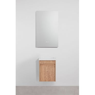 Narek Zwevend Houten Badkamermeubelset Met Geïntegreerde Wastafel Ash Brown & Rectangular Led And Antifog 55x90 Cm Riben & Zonder Kraan - Sklum