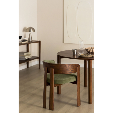 Set Van 4 Eetkamerstoelen Met Armleuningen, Bekleed En Van Eikenhout Olea Donker Eiken Bruin & Groene Chenille Army - Sklum