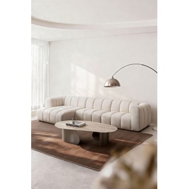 Linker 3-delige Modulaire Chaise Longue Bank In Bouclé Stof Eliot Crèmebeige Boucléstof - Sklum