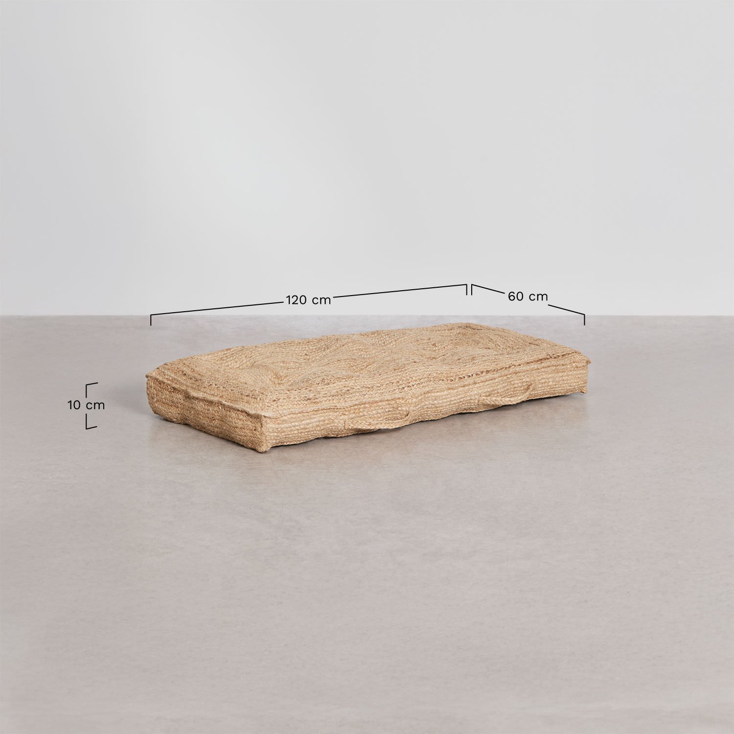 Rechthoekig vloerkussen voor tuin 120x60 cm van natuurlijk jute en katoen Serenda, AFMETINGEN