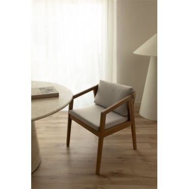 Kaela Eetkamerstoel Van Acaciahout En Gevlochten Touw Lichte Acaciekleur & Stof Gardenia Wit - Sklum