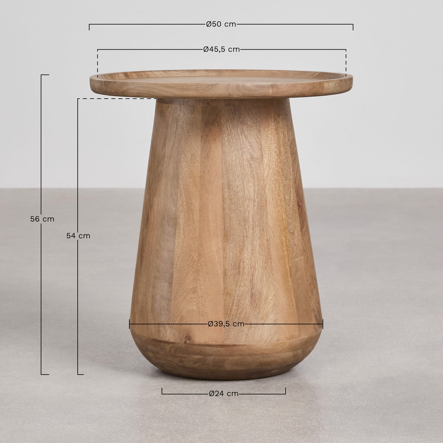 Ronde bijzettafel Ø50 cm van mangohout Naiara, AFMETINGEN