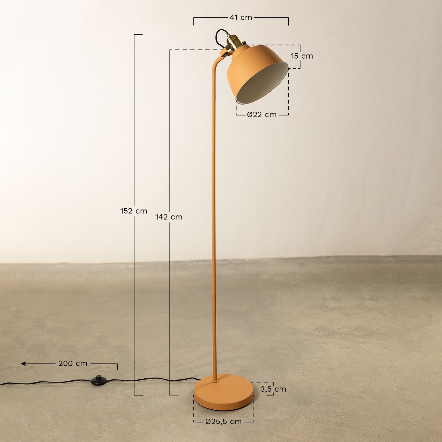 Verstelbare staande lamp van ijzer Louise, AFMETINGEN
