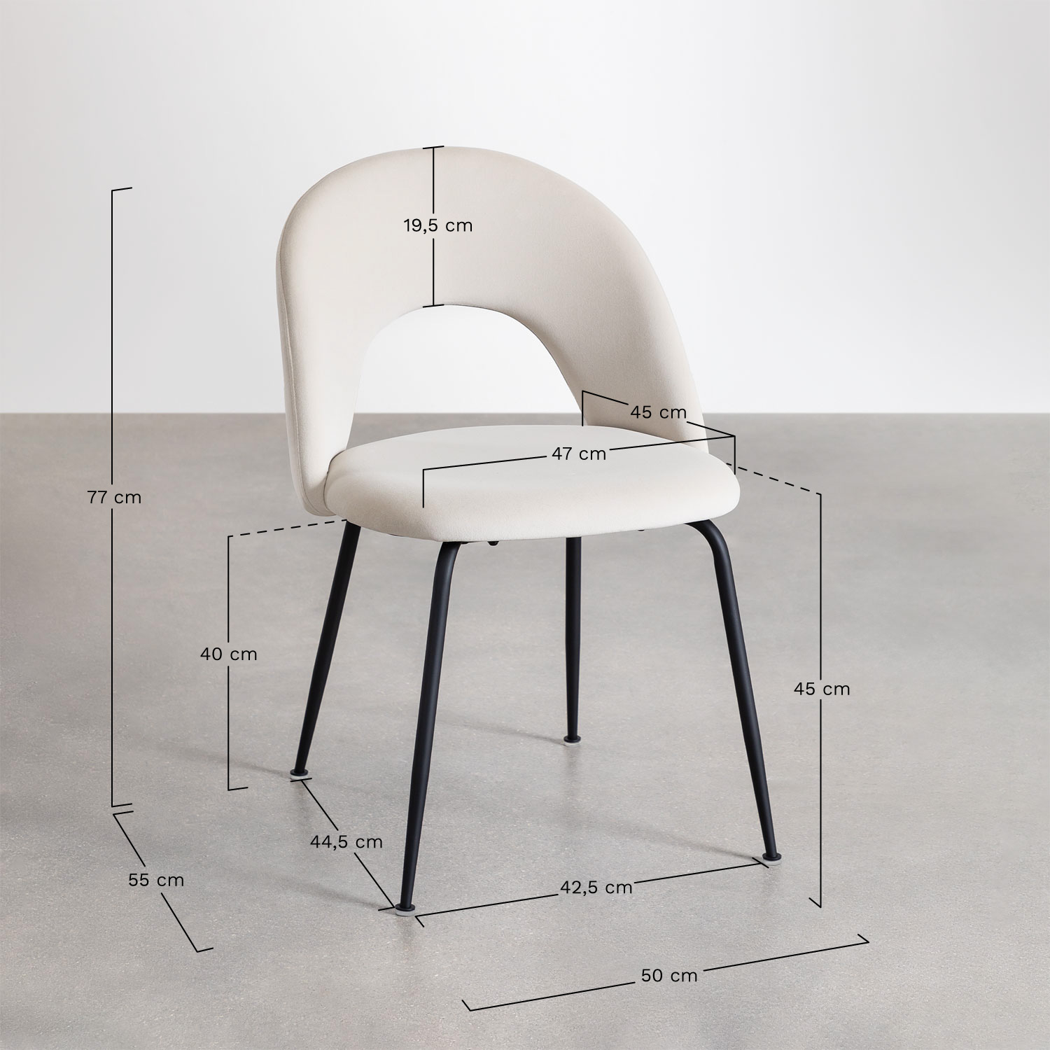 Set van 2 gestoffeerde eetkamerstoelen Glorys, AFMETINGEN