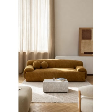 3-zits Bank Shirina Bekleed Donker Mosterdkleurige Chenille - Sklum