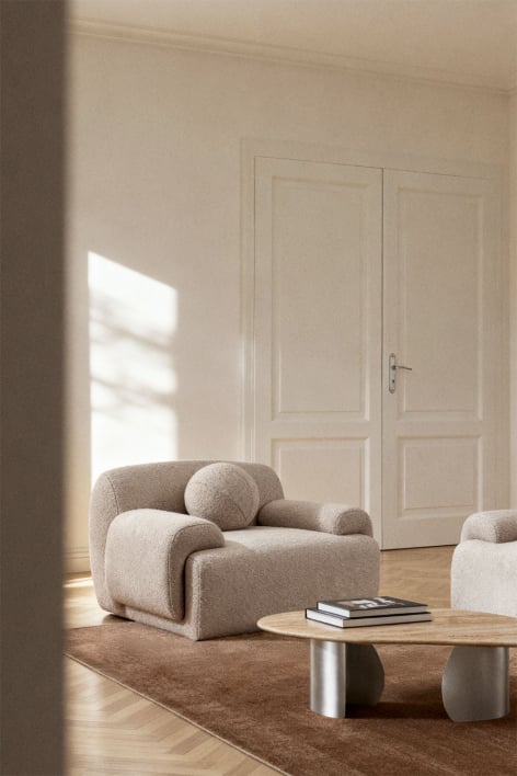 Beklede fauteuil Shirina - Moka Bruine Bouclé Stof