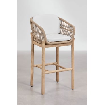 Karvia Hoge Tuinstoel Van Acaciahout En Gevlochten Touw Lichte Acaciekleur & ↑75 Cm & Stof Wit - Sklum
