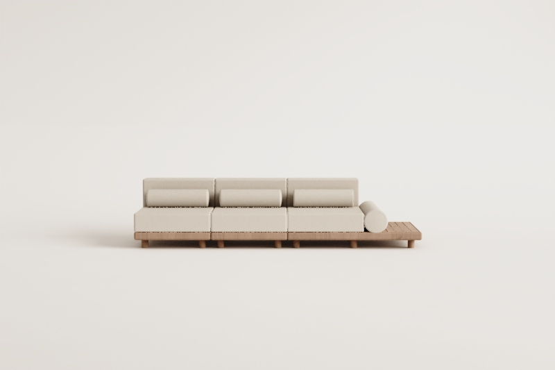 3-delige modulaire tuinbank met bijzettafel van acaciahout Edrien