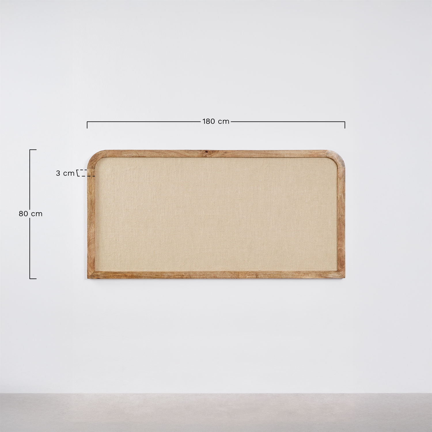 Abrams hoofdeinde van mangohout, MDF en jute, AFMETINGEN