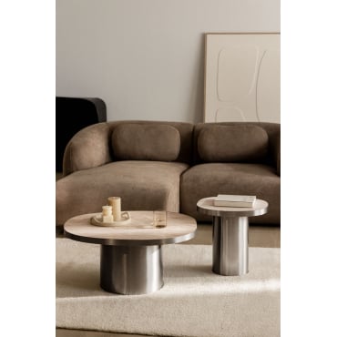 Set Van 2 Salontafels Van Travertijn En Roestvrij Staal Fertrix Travertine - Sklum