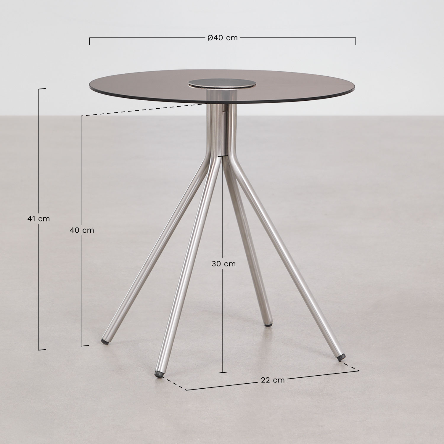 Ronde bijzettafel van staal en gehard glas Itsoro, AFMETINGEN