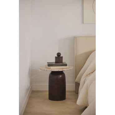 Set Van 2 Ronde Nachtkastjes Ø40 Cm Alliser Bruin – Donker Hout & Marmer - Sklum