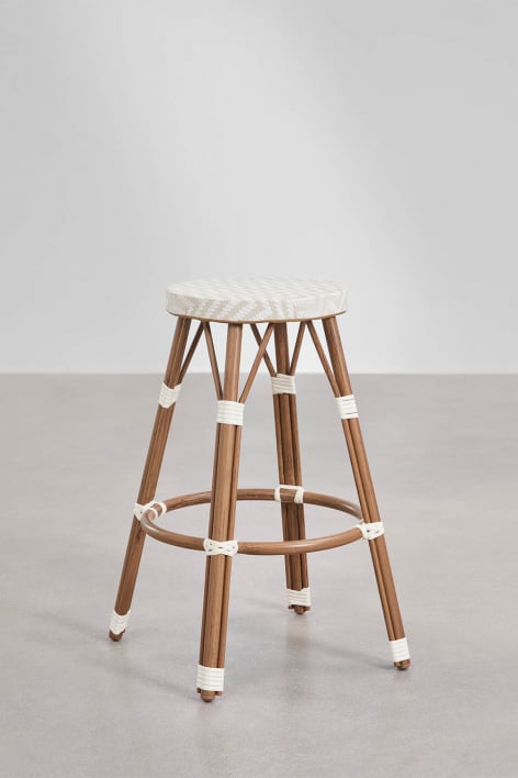 Set van 2 stapelbare hoge krukken van 75 cm in aluminium en synthetisch rattan in beige nude - wit gardenia Brielle Bistro