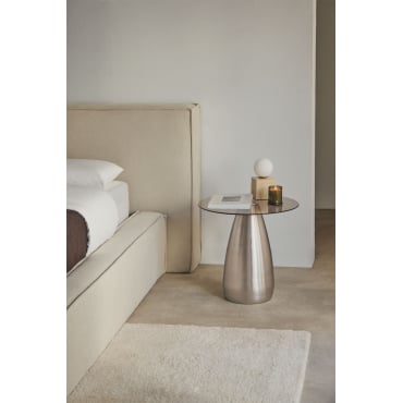 Set Van 2 Ronde Nachtkastjes Ø50 Cm Van Gehard Glas Mariana Geborsteld Grijs - Sklum