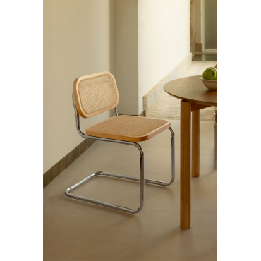 Tento Rotan Eetkamerstoel Natuurlijk Hout & Grijs – Chroom - Sklum