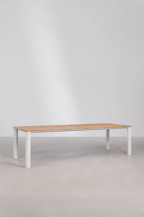 Rechthoekige tuintafel van aluminium en teakhout Sirka - Gardenia Wit